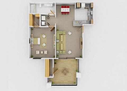 Floor plan for 1 bed, 1 bath, 729 sqft