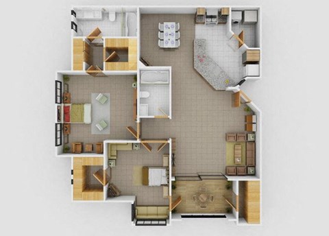 Floor plan for 2 beds, 2 baths, 1240 sqft