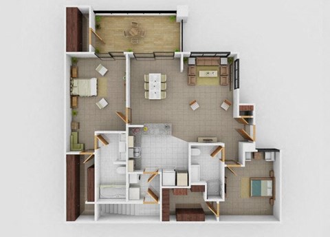 Floor plan for 2 beds, 2 baths, 1142 sqft
