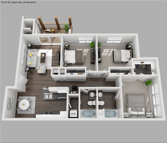 Floor plan for 3 beds, 2 baths, 1125 sqft