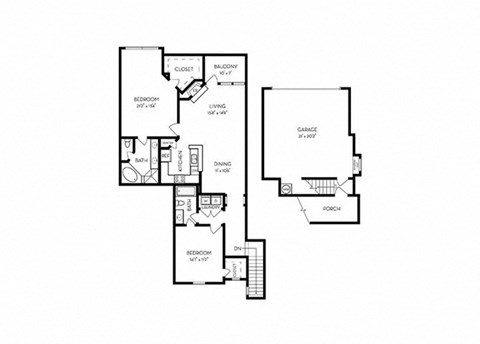 Floor plan for 2 beds, 2 baths, 1364 sqft