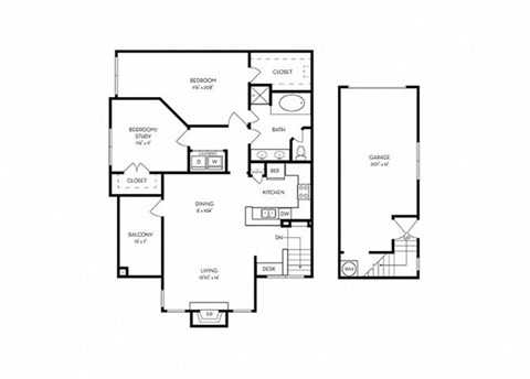Floor plan for 2 beds, 1 bath, 1200 sqft