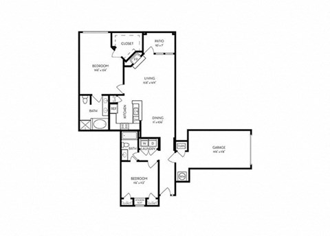 Floor plan for 2 beds, 2 baths, 1246 sqft