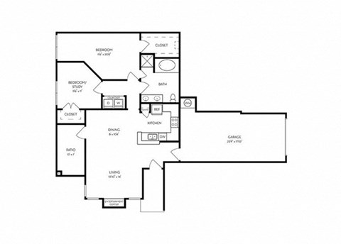 Floor plan for 2 beds, 1 bath, 1098 sqft