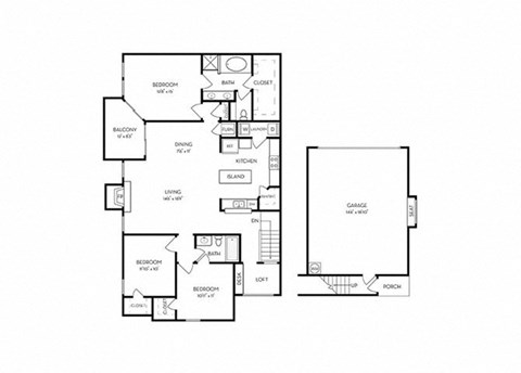 Floor plan for 3 beds, 2 baths, 1597 sqft