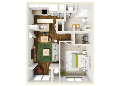 Floor plan for 1 bed, 1 bath, 639 sqft