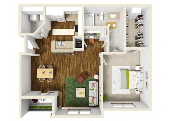 Floor plan for 1 bed, 1 bath, 756 sqft