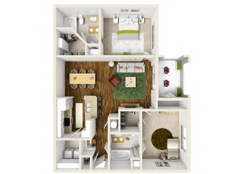 Floor plan for 2 beds, 2 baths, 1040 sqft