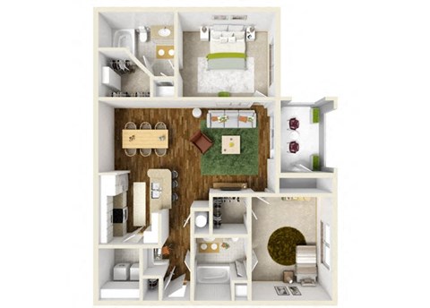 Floor plan for 2 beds, 2 baths, 1130 sqft