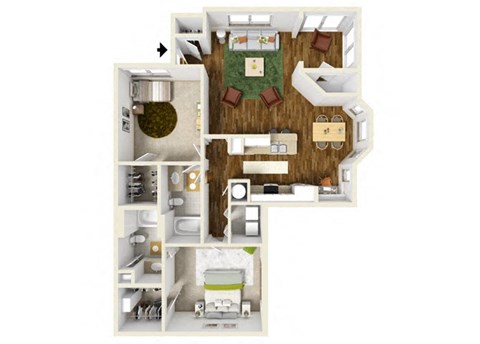 Floor plan for 2 beds, 2 baths, 1136 sqft
