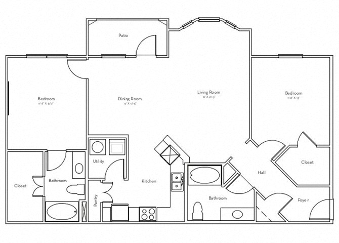 Floor plan for 2 beds, 2 baths, 1226 sqft