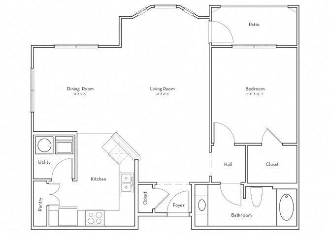 Floor plan for 1 bed, 1 bath, 920 sqft