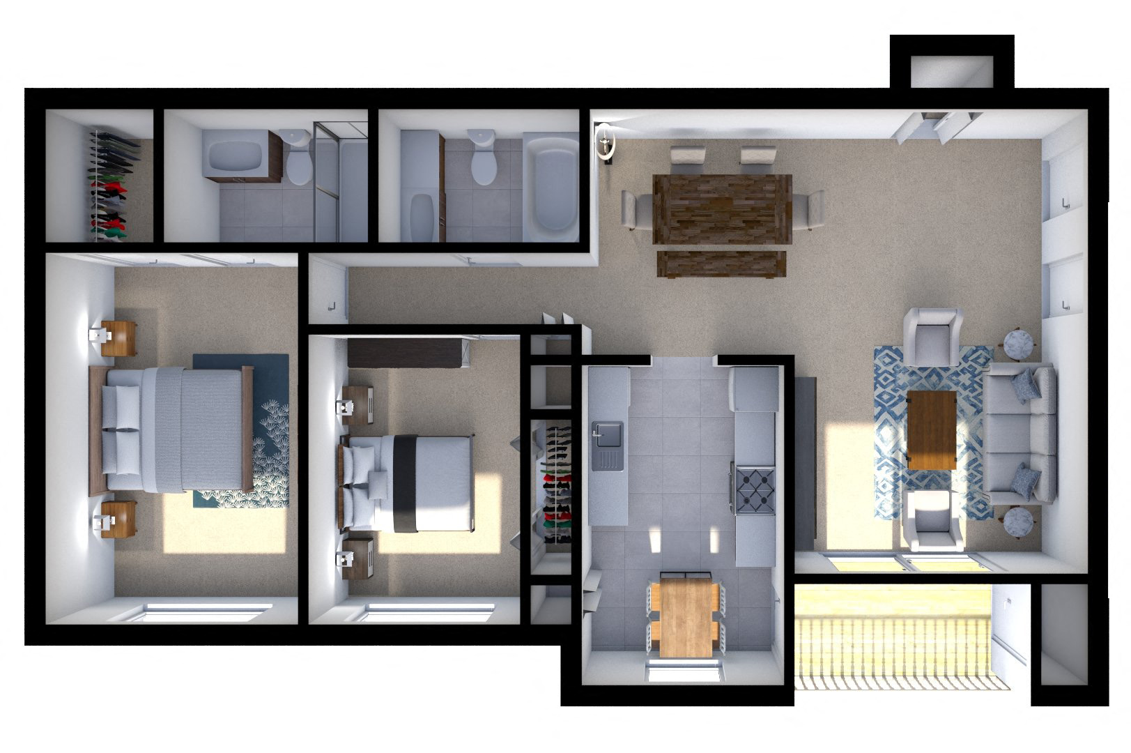 Floor plan for 2 beds, 2 baths, 1116 sqft