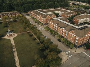 Newport News apartment for rent - an aerial view of the administration building and fountain