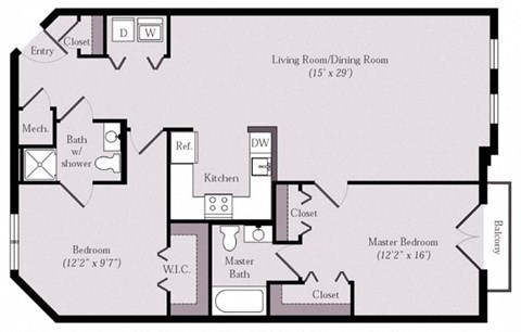 Floor plan for 2 beds, 2 baths, 1203 sqft