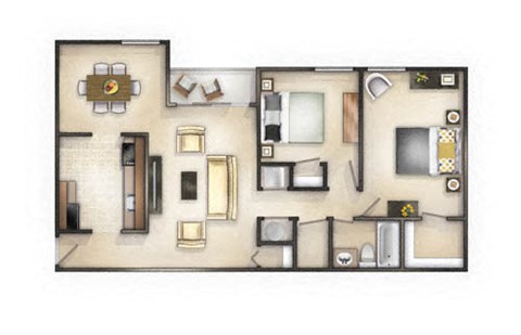 Floor plan for 2 beds, 1 bath, 900 sqft