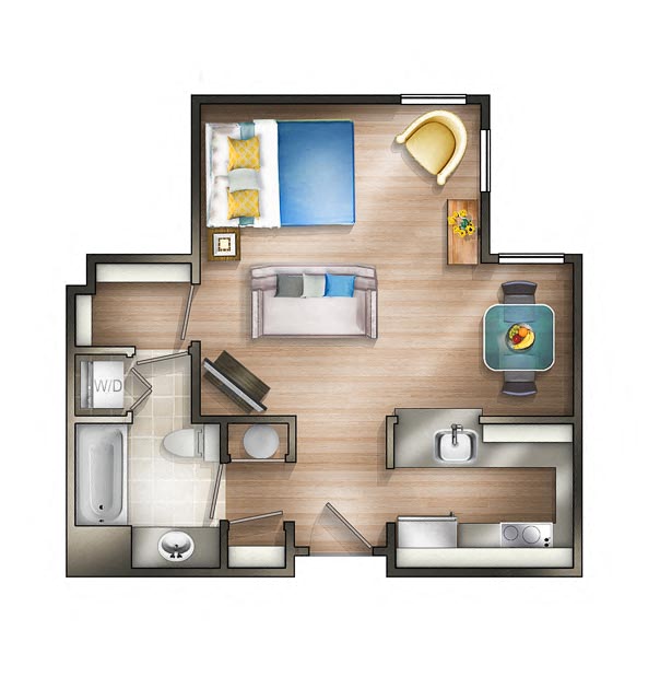 Floor plan for studio, 1 bath, 550 sqft
