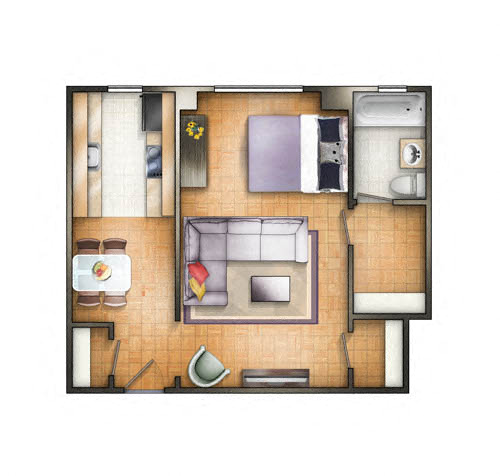 Floor plan for studio, 1 bath, 488 sqft