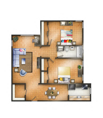 Floor plan for 2 beds, 1 bath, 1200 sqft