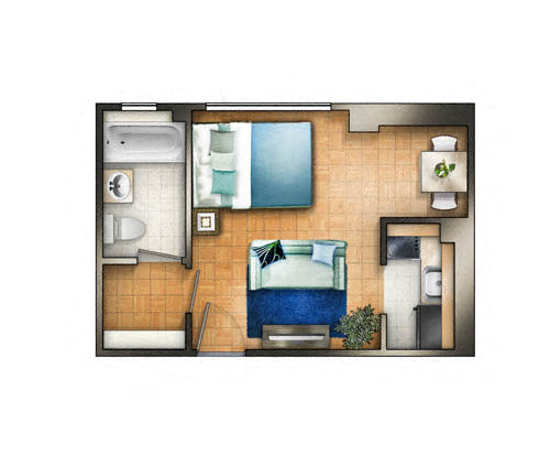 Floor plan for studio, 1 bath, 400 sqft