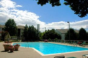 Frederick apartment for rent - a swimming pool with trees and buildings in the background