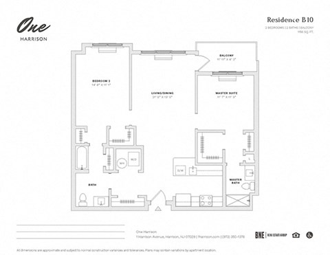 Floor plan for 2 beds, 2 baths, 1156 sqft