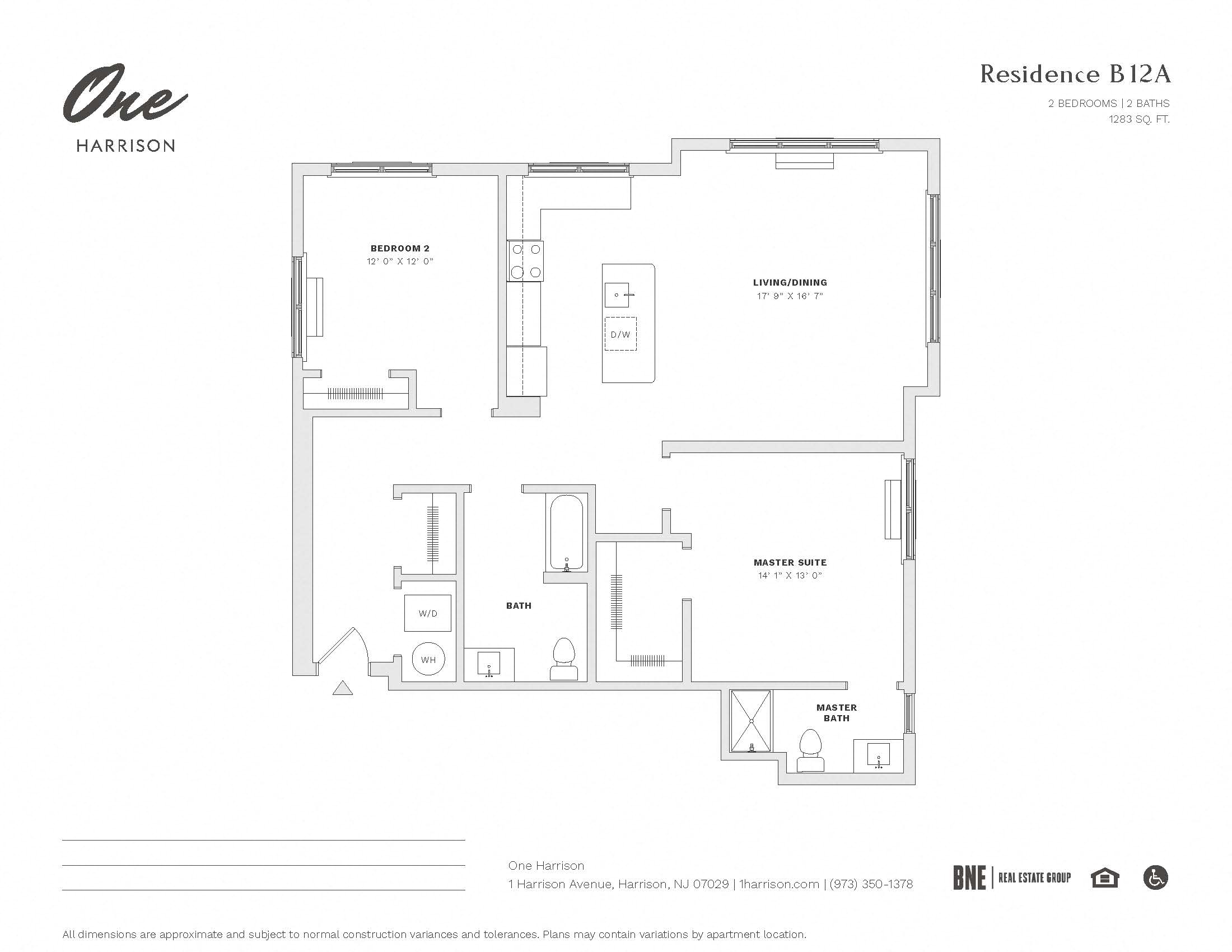 Floor plan for 2 beds, 2 baths, 1283 sqft