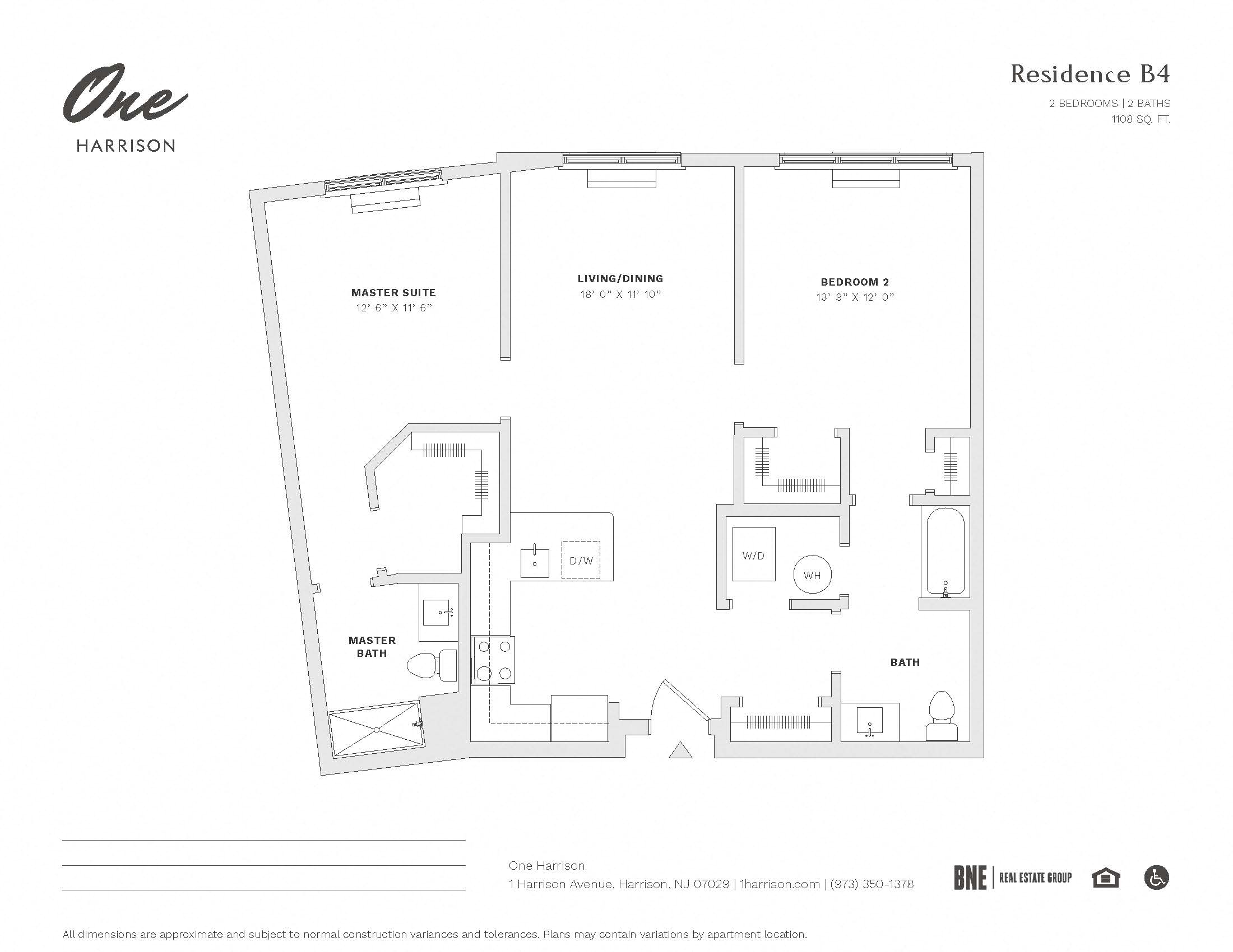 Floor plan for 2 beds, 2 baths, 1108 sqft