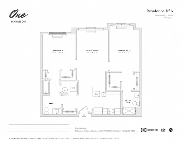 Floor plan for 2 beds, 2 baths, 1134 sqft