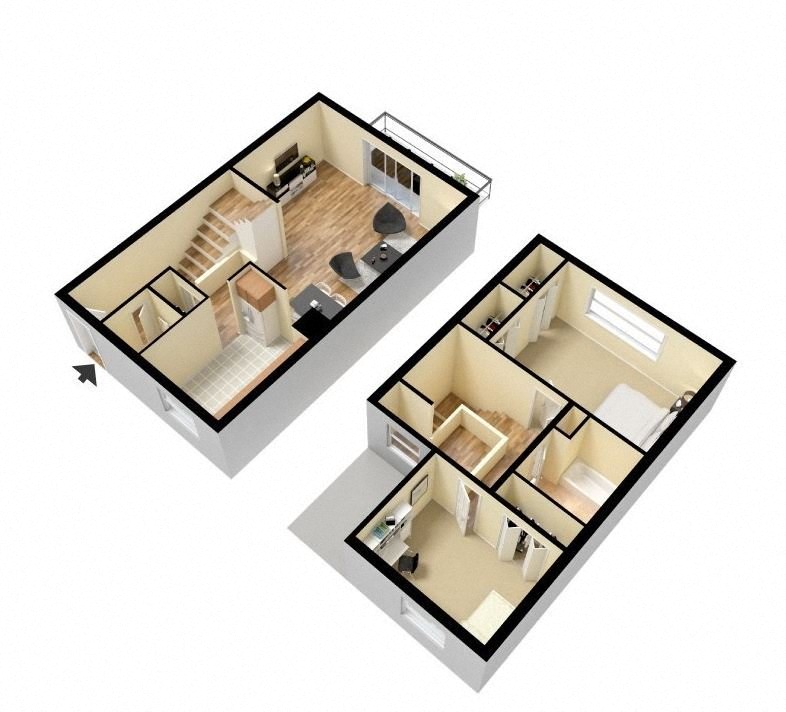 Floor plan for 2 beds, 1.5 baths, 1500 sqft