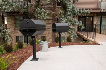 Outdoor grilling area with two barbecue stations