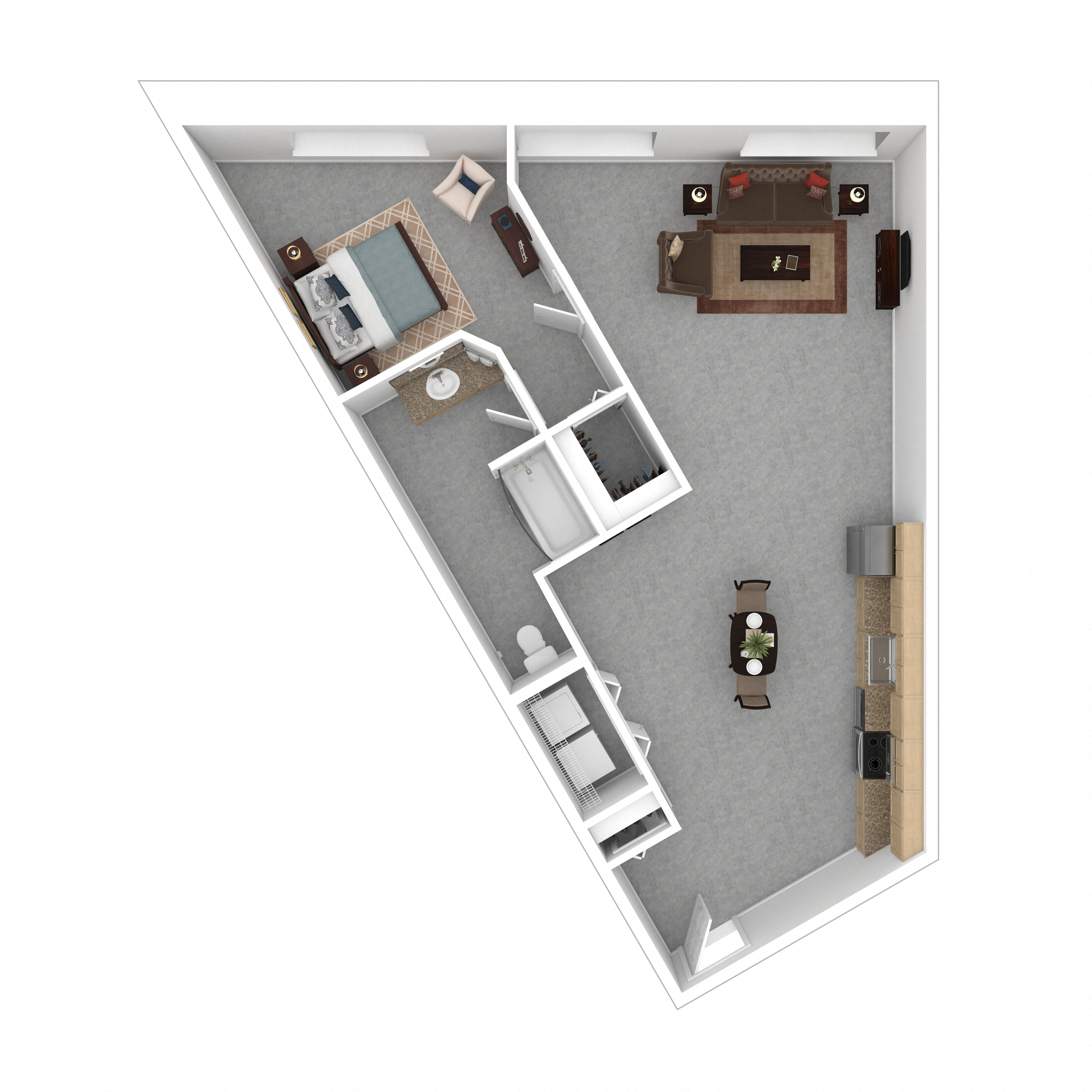 Floor plan for 1 bed, 1 bath, 852 sqft