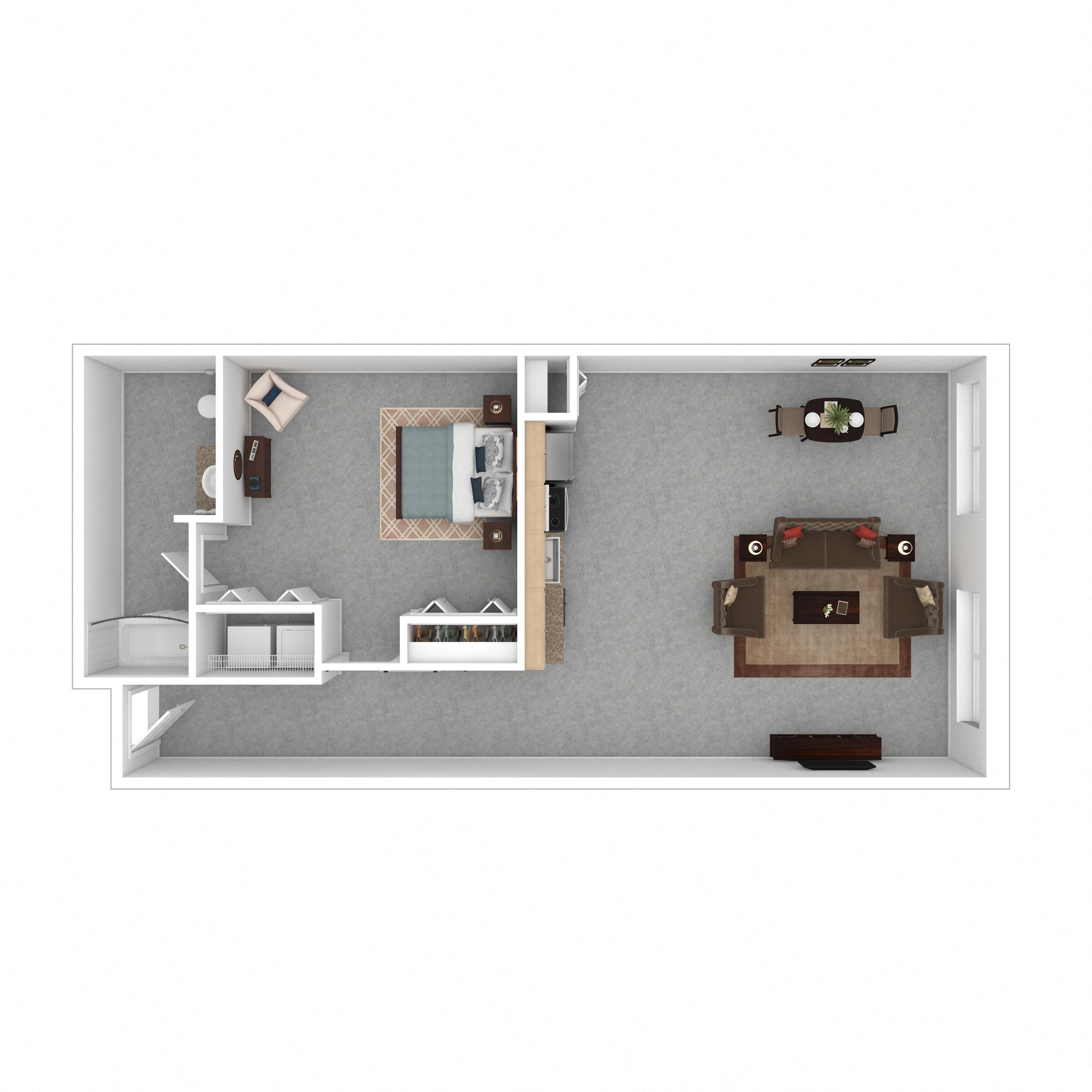Floor plan for 1 bed, 1 bath, 1076 sqft