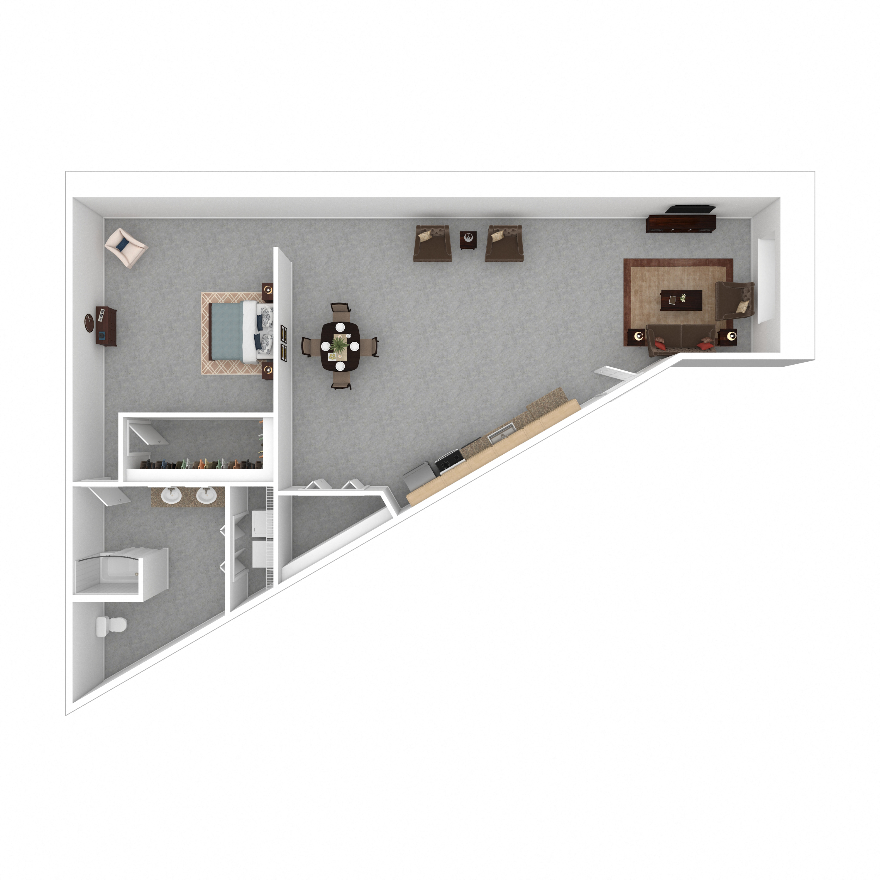 Floor plan for 1 bed, 1 bath, 1403 sqft
