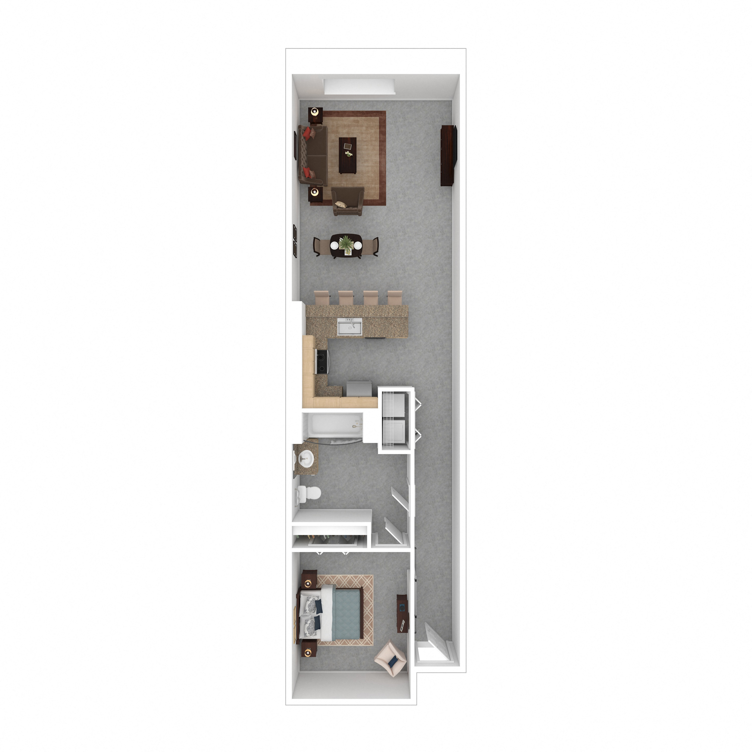 Floor plan for 1 bed, 1 bath, 888 sqft