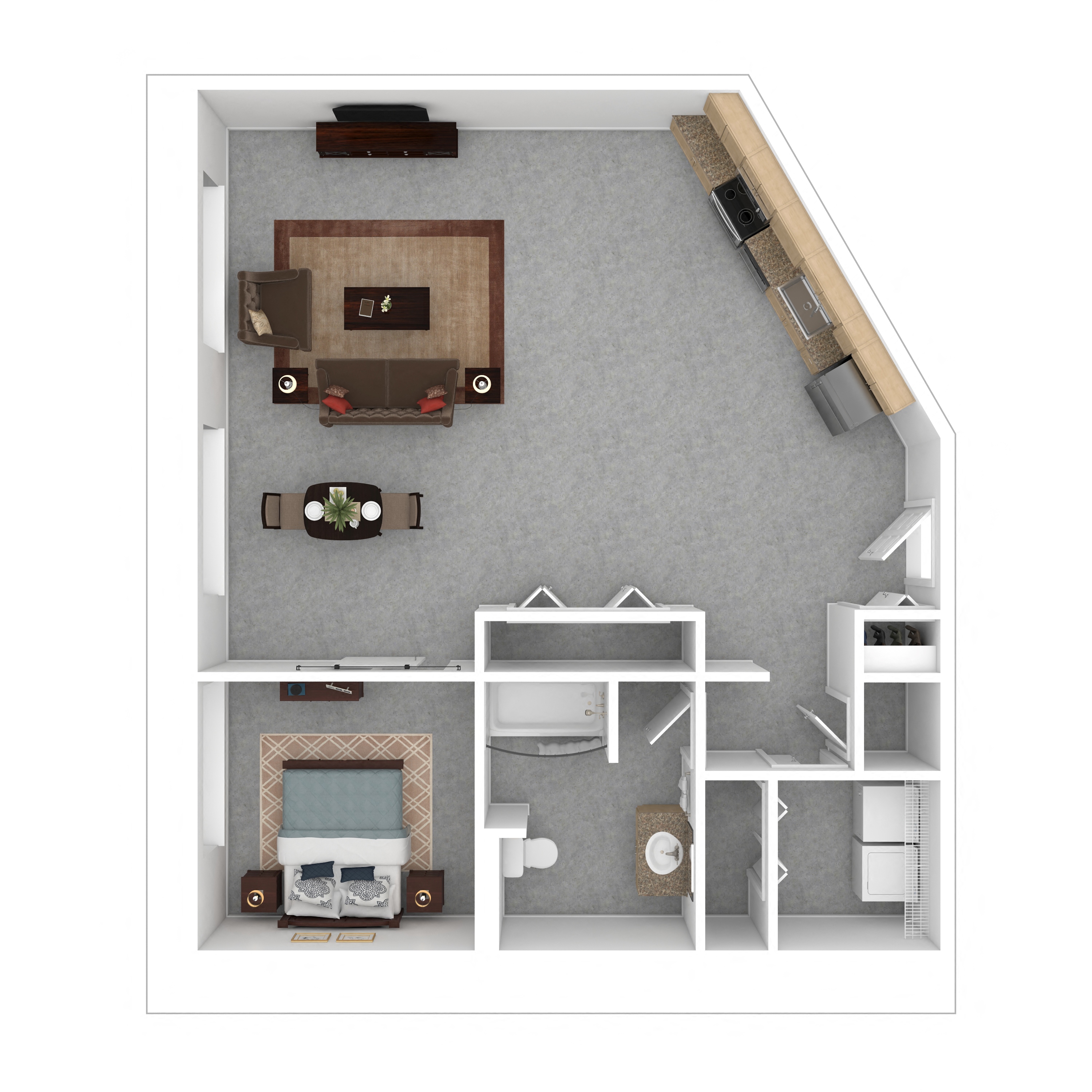 Floor plan for 1 bed, 1 bath, 988 sqft