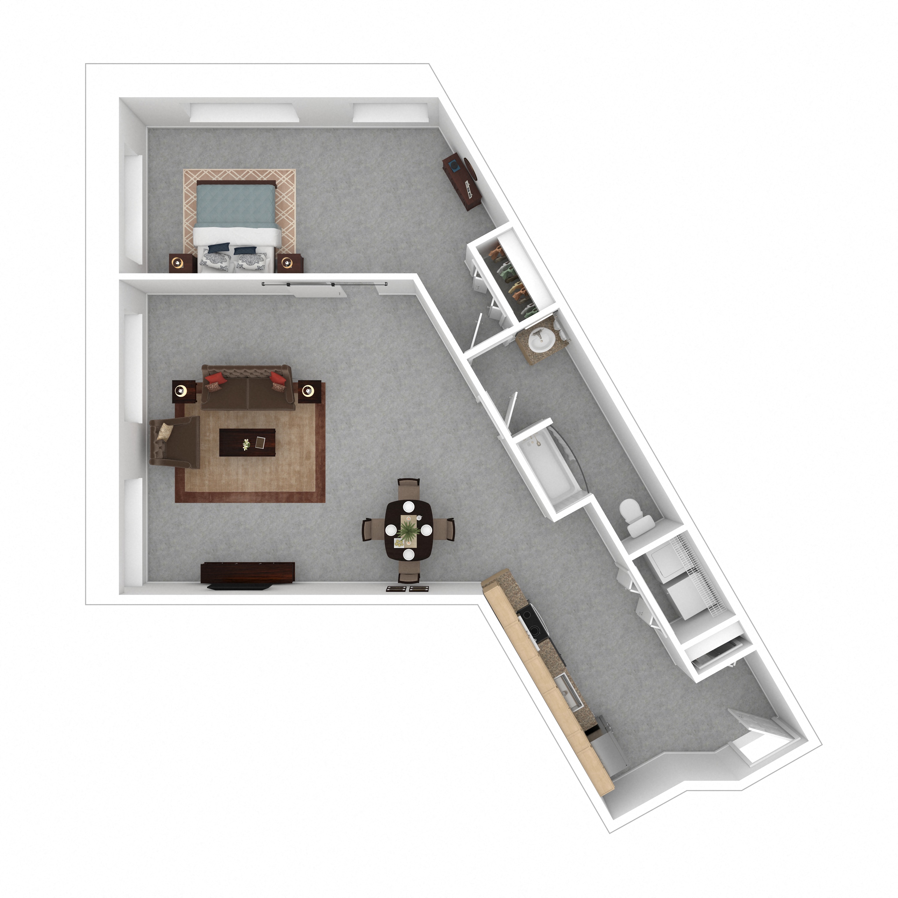 Floor plan for 1 bed, 1 bath, 878 sqft