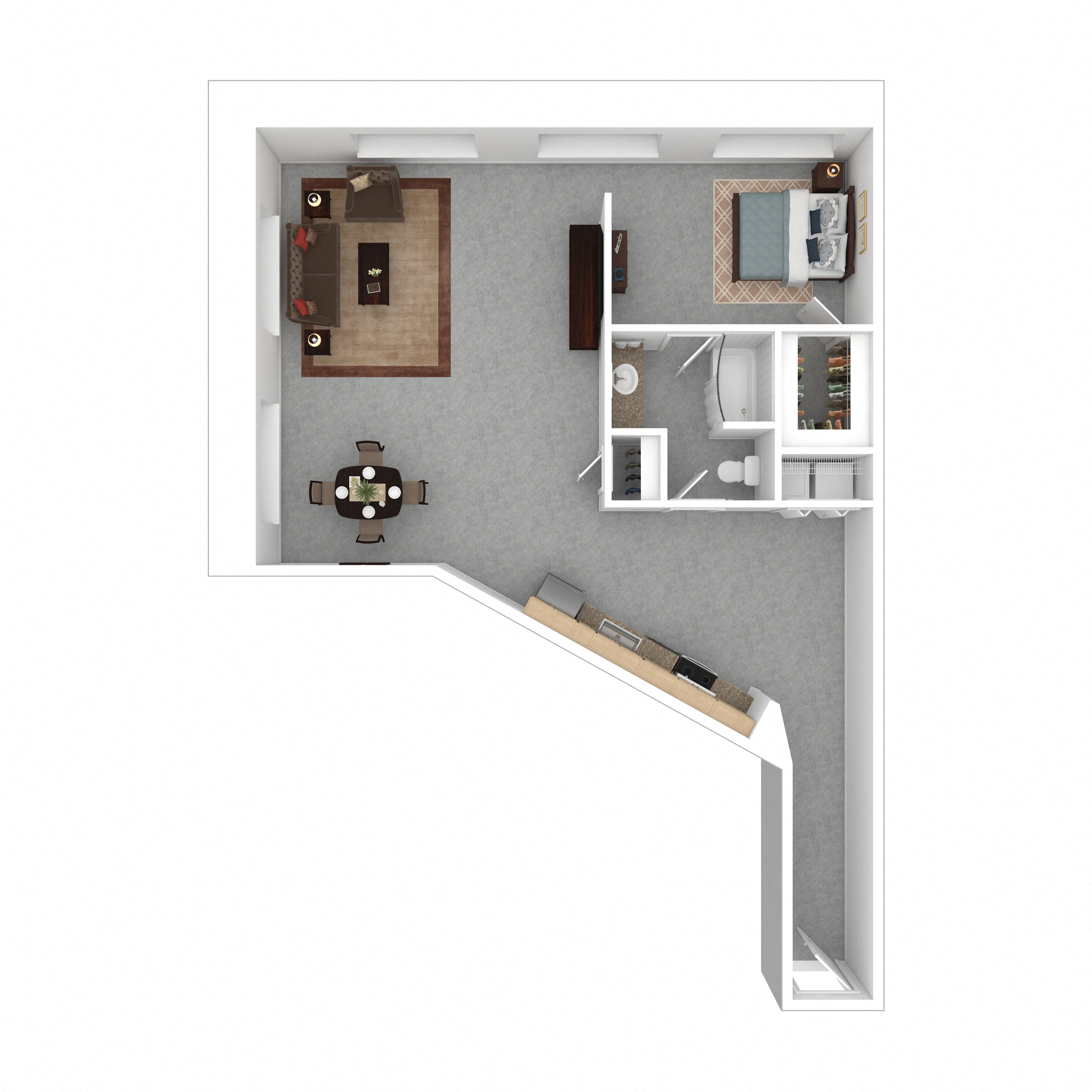 Floor plan for 1 bed, 1 bath, 1098 sqft