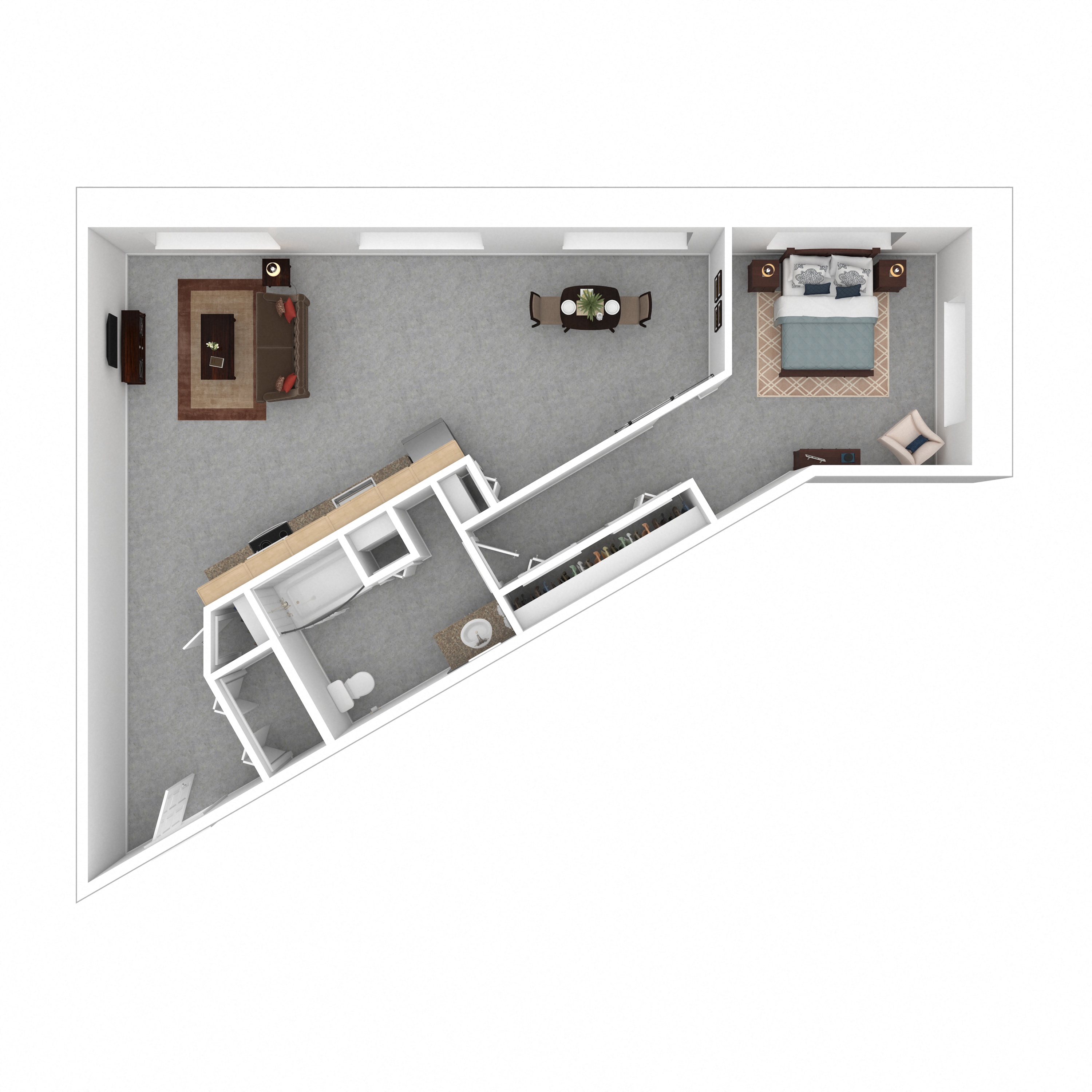 Floor plan for 1 bed, 1 bath, 878 sqft