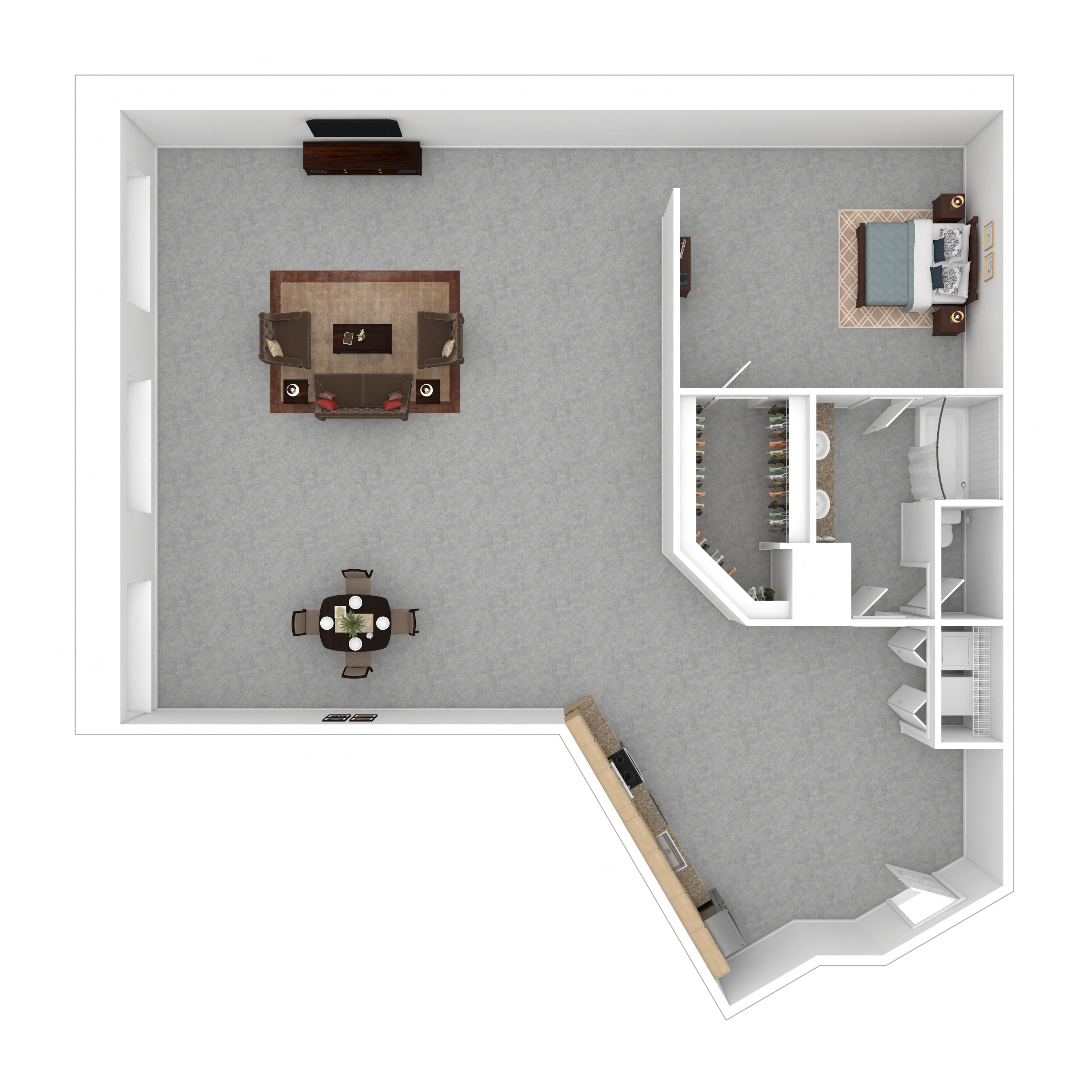 Floor plan for 1 bed, 1 bath, 1563 sqft