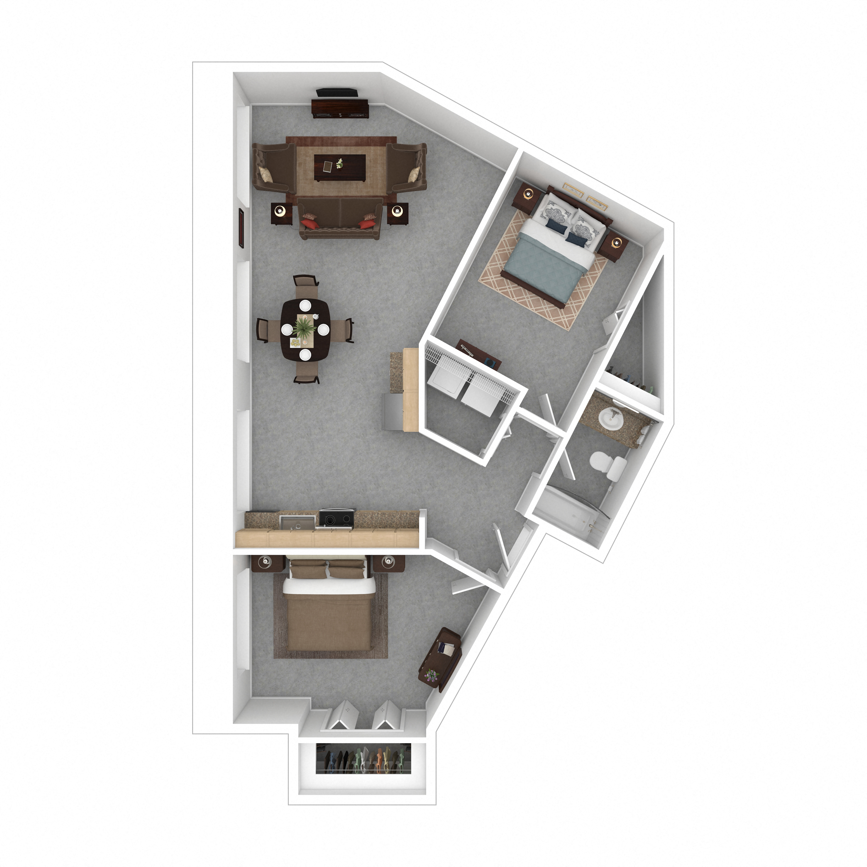 Floor plan for 2 beds, 1 bath, 1100 sqft