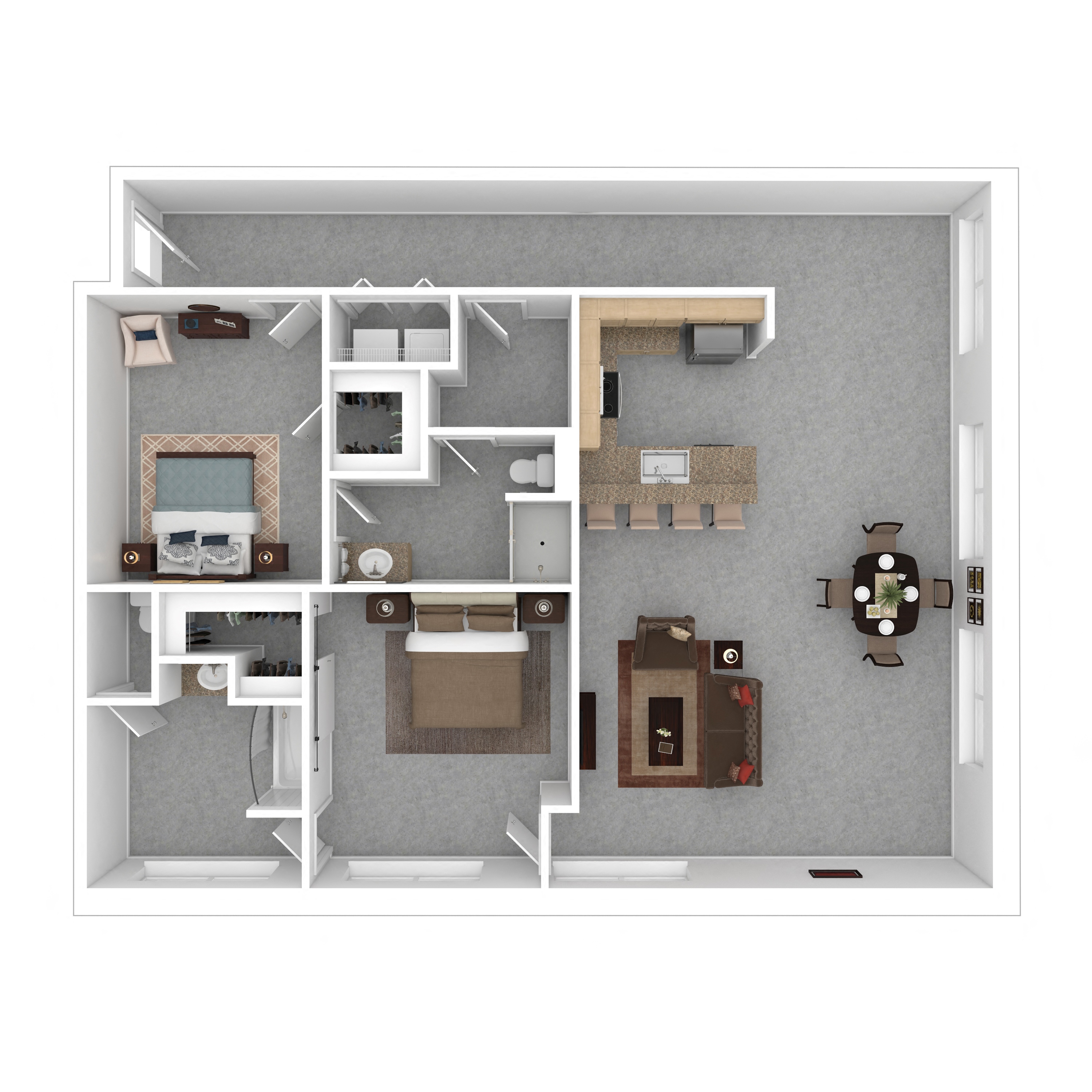 Floor plan for 2 beds, 2 baths, 1540 sqft