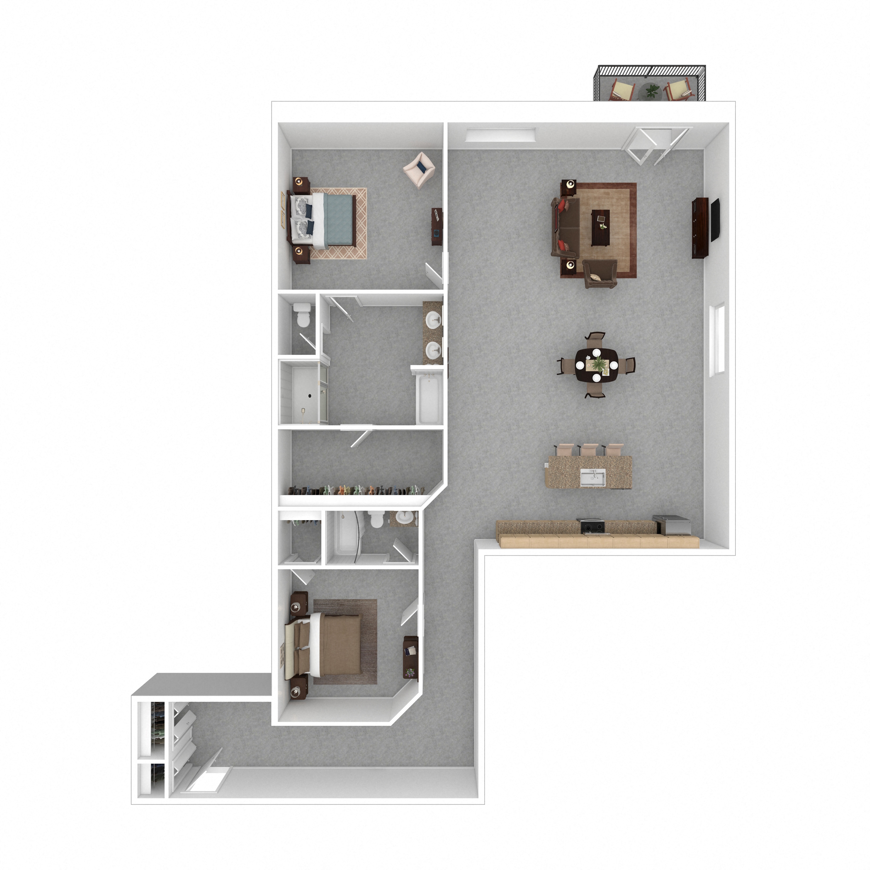 Floor plan for 2 beds, 2 baths, 2132 sqft