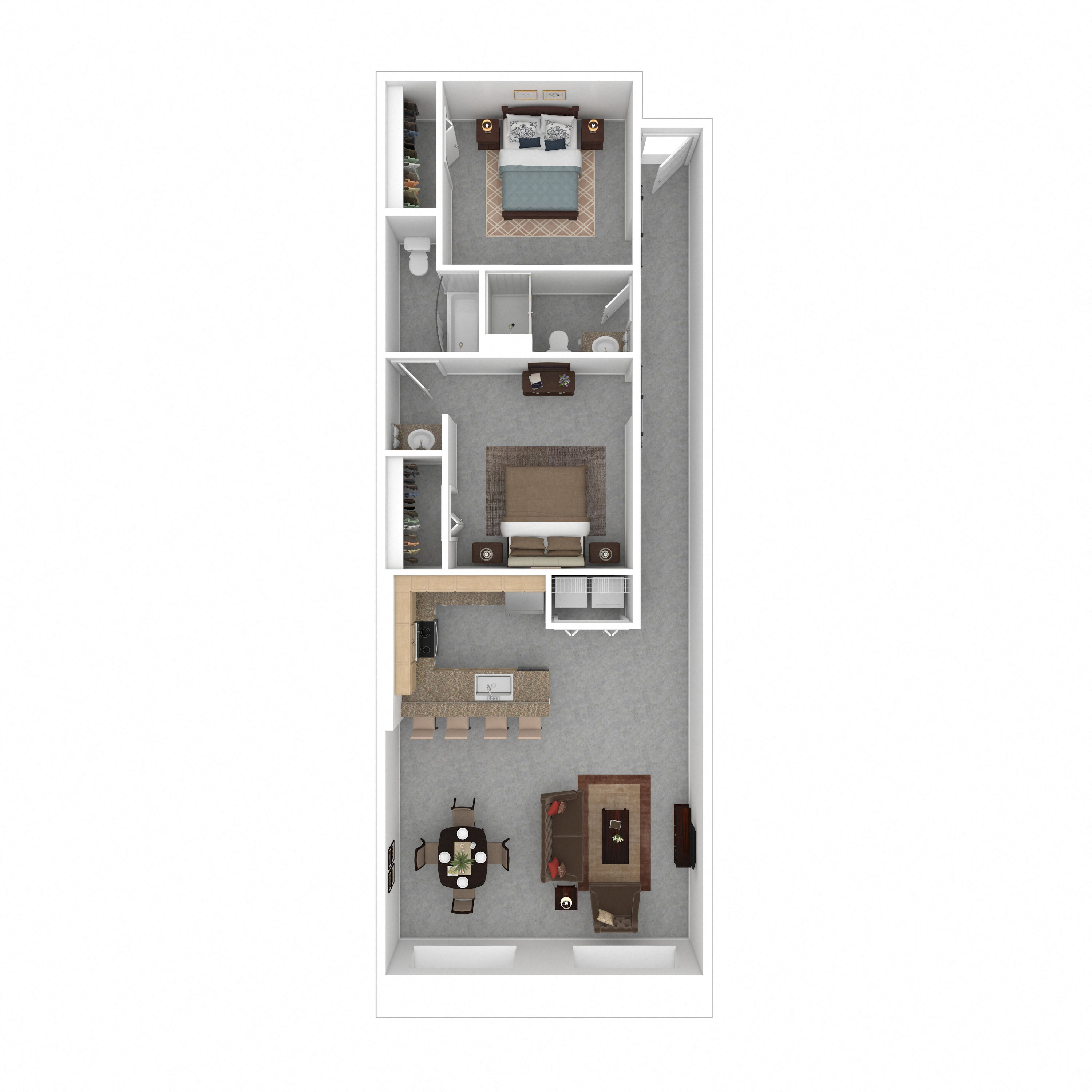 Floor plan for 2 beds, 2 baths, 1177 sqft
