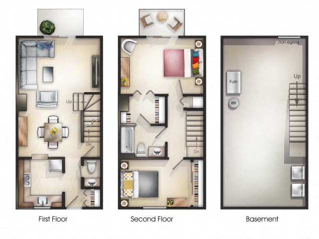 Floor plan for 2 beds, 1.5 baths