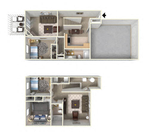Floor plan for 3 beds, 2 baths, 1395 sqft
