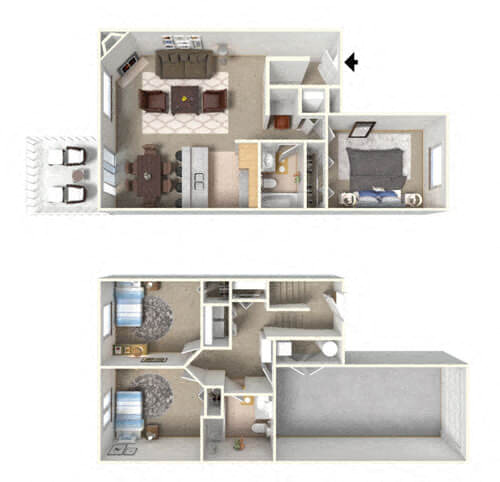 Floor plan for 3 beds, 2 baths, 1205 sqft