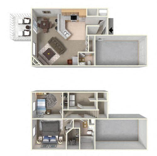 Floor plan for 2 beds, 1.5 baths, 1030 sqft