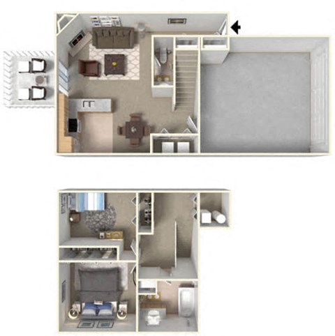 Floor plan for 2 beds, 1.5 baths, 1110 sqft