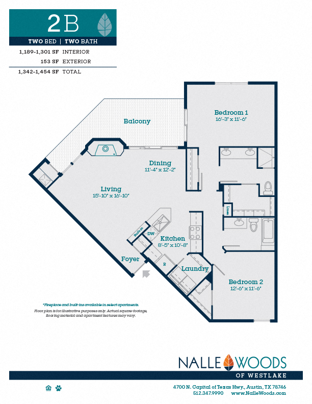 Floor plan for 2 beds, 2 baths, 1189 sqft